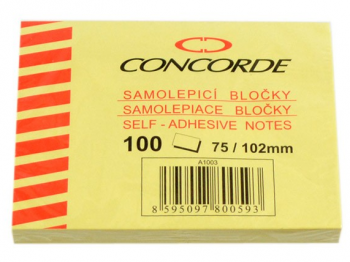 Lepicí poznámkový bloček 75x102mm žlutý 100 listů