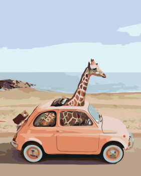 Malování podle čísel – žirafa  v autě 40x50cm – vyberte variantu