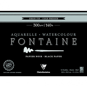 Černý akvarelový blok Fontaine 18x26cm bavlna 300g