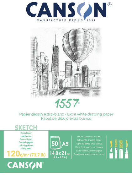 Skicovací blok Canson 1557 Sketching A5 120g lepený na krátké straně