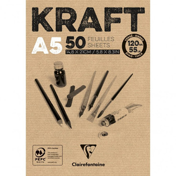 Hnědý blok Kraft A5 120g, 50 listů