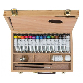 Sada kvašových barev Sennelier 15ks s příslušenstvím, dřevěná kazeta