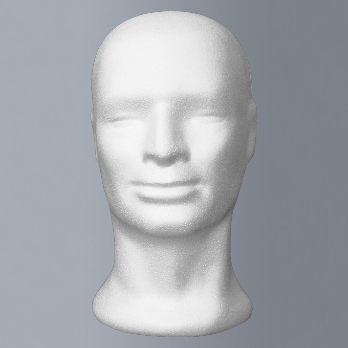Polystyrenový model hlavy muž, výška 31cm