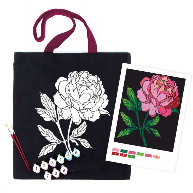 Bavlněná taška s motivem pro pomalování 38x42cm – Jemná pivoňka