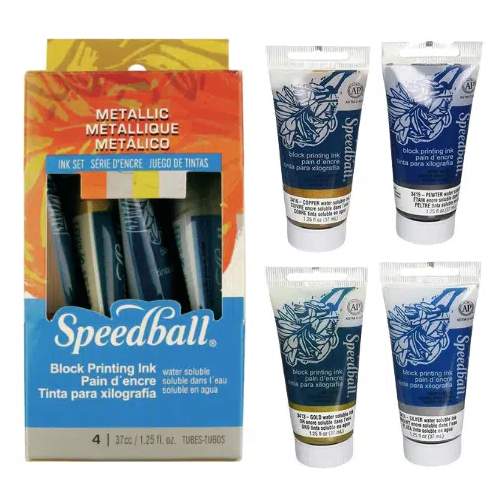 Sada metalických linorytových barev Speedball 4x37ml
