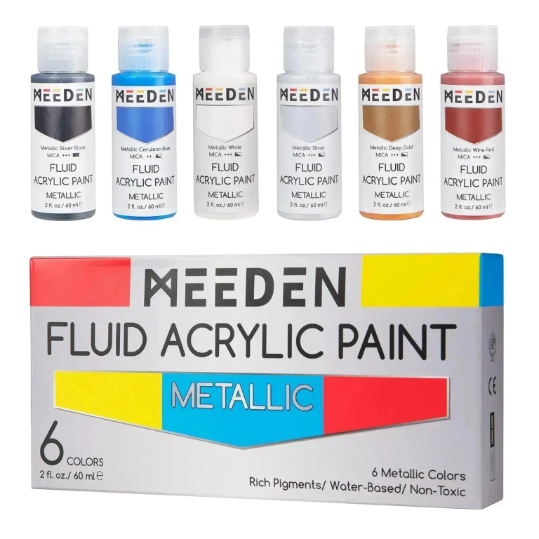 Sada tekutých akrylových barev Meeden Fluid 6x60ml metalické