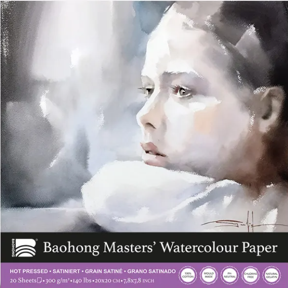Akvarelový blok Baohong Masters 20x20cm hot pressed 300g