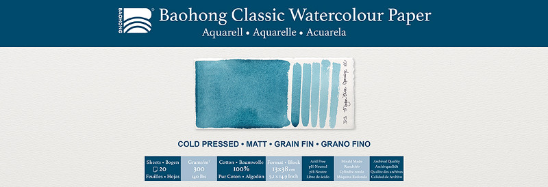 Akvarelový blok Baohong Classic 13x38cm cold pressed 300g