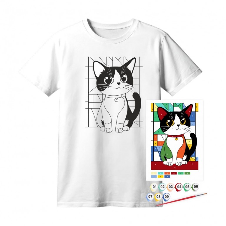Bavlněné tričko s motivem pro pomalování – Colorful Cat