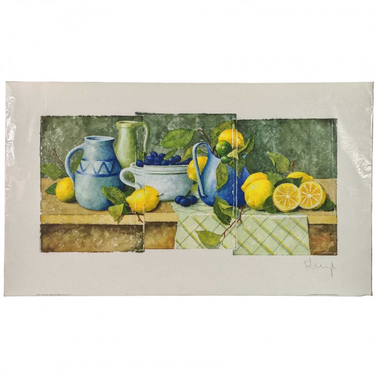 Obraz reprodukce 35x60cm – Franz Heigl, Stilleben mit Zitrone