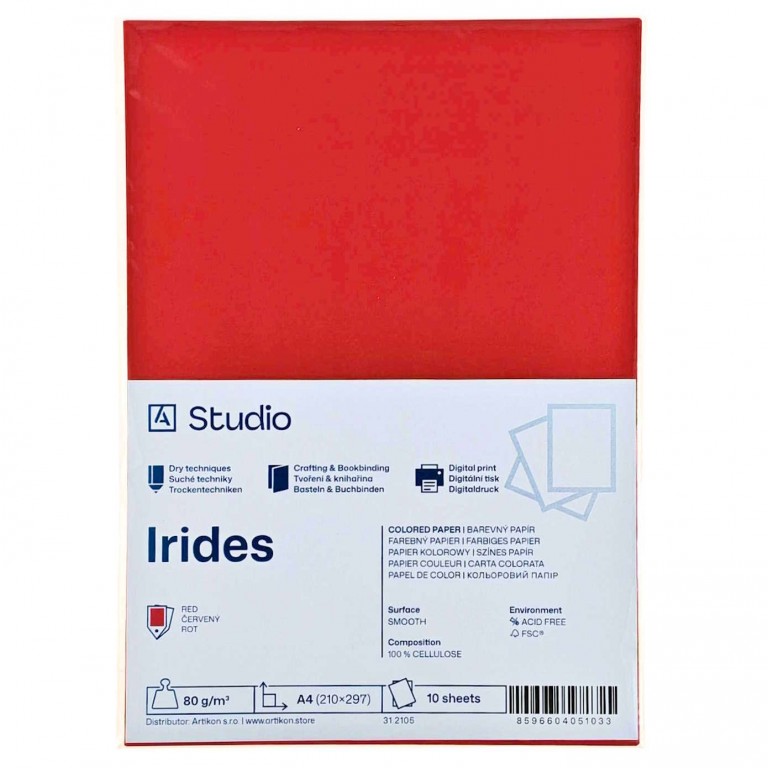 Barevný papír A4 80g Irides – červený 10 listů