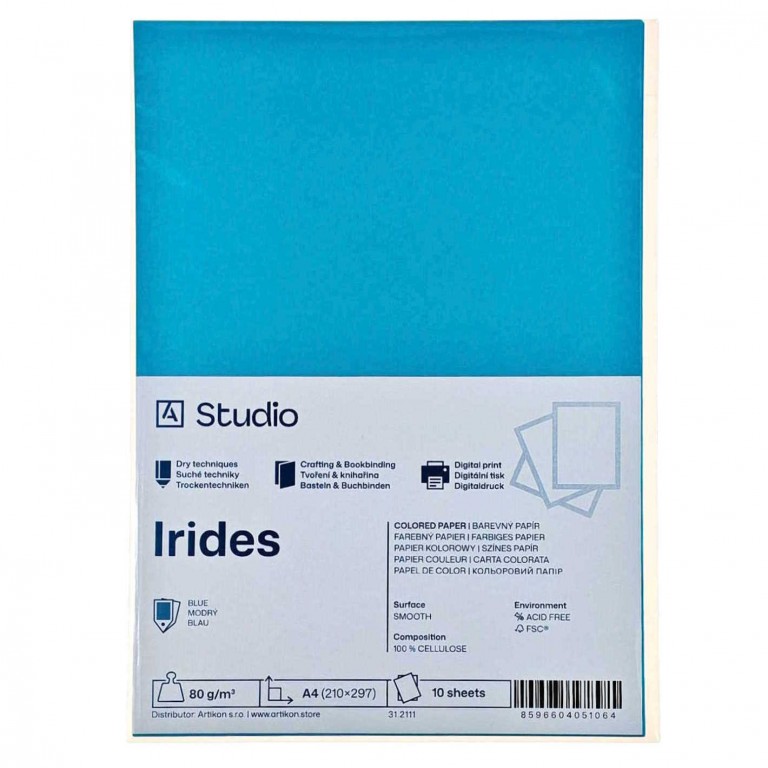 Barevný papír A4 80g Irides – modrý 10 listů