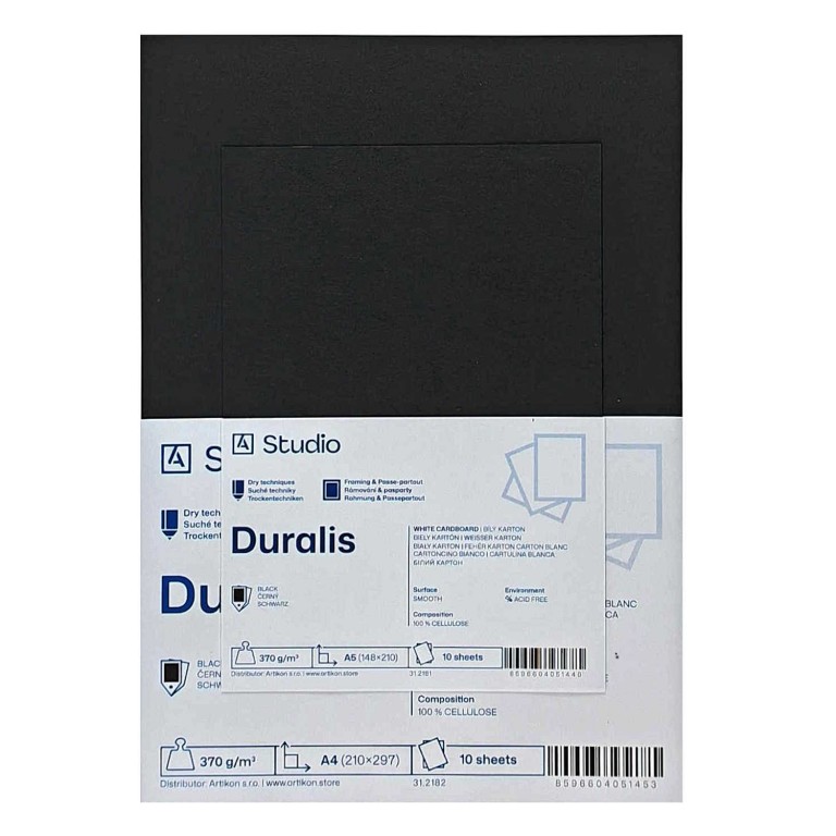 Černý karton Duralis 370g A4, 10 listů