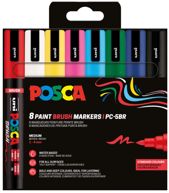 Sada akrylových fixů Uni Posca Brush PC-5BR 8ks základní barvy