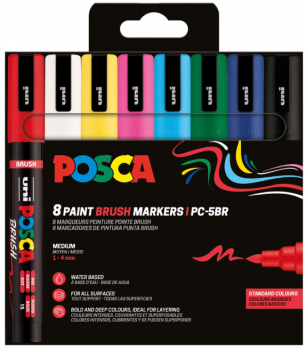 Sada akrylových fixů Uni Posca Brush PC-5BR 8ks základní barvy