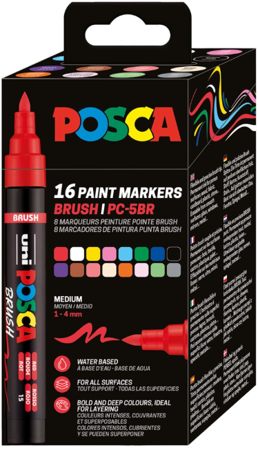 Sada akrylových fixů Uni Posca Brush PC-5BR 16 ks