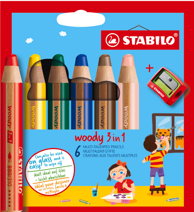 Sada Pastelek Stabilo Woody 3in1 6ks s ořezávátkem
