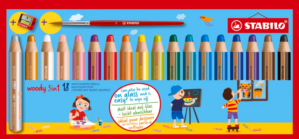 Stabilo woody 3v1 18ks sada s ořezávátkem a štětcem