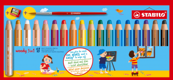 Stabilo woody 3v1 18ks sada s ořezávátkem a štětcem