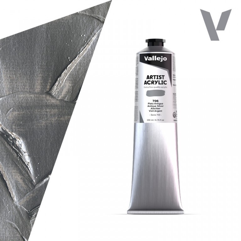 Akrylová barva Vallejo Artist 200ml – 706 Antique Silver