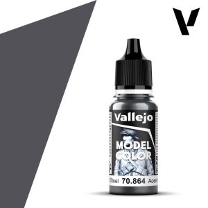 Modelářská barva Vallejo 18ml – 864 Natural Steel (Metallic)