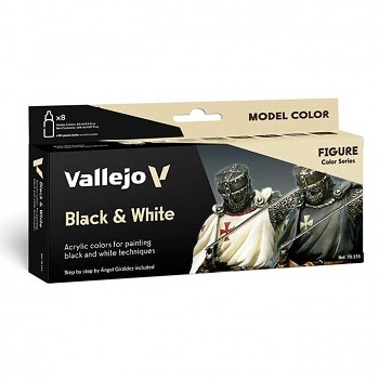 Sada modelářských barev Vallejo 8x18ml – Black & White by Angel Giraldez
