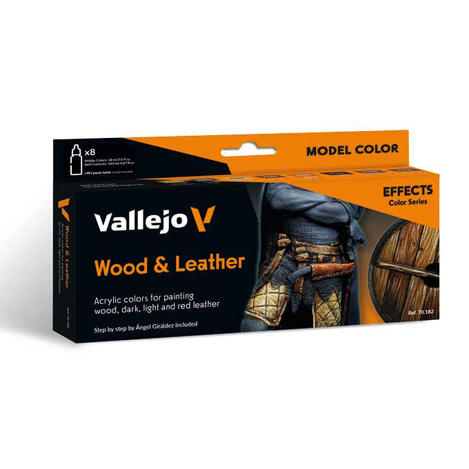 Sada modelářských barev Vallejo 8x18ml – Wood & Leather by Angel Giraldez