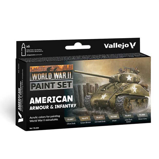 Sada modelářských barev Vallejo 6x18ml – American Armour & Infantry