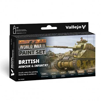 Sada modelářských barev Vallejo 6x18ml – British Armour & Infantry