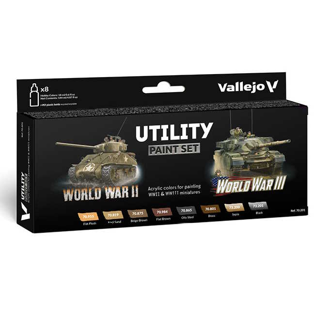 Sada modelářských barev Vallejo 8x18ml – Utility Paint Set WWII & WWIII