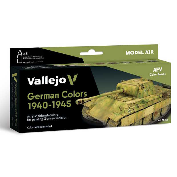 Sada barev pro airbrush Vallejo 8x18ml – German WWII Colors 1945