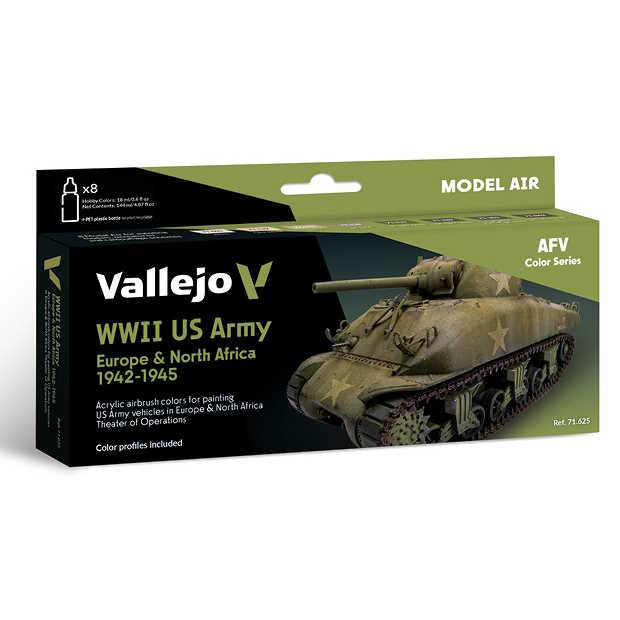 Sada barev pro airbrush Vallejo 8x18ml – US Army Europe & North Africa