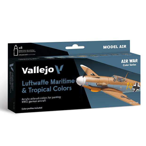 Sada barev pro airbrush Vallejo 8x18ml – Luftwaffe Maritime And Tropical Colors 1941 to EndWar