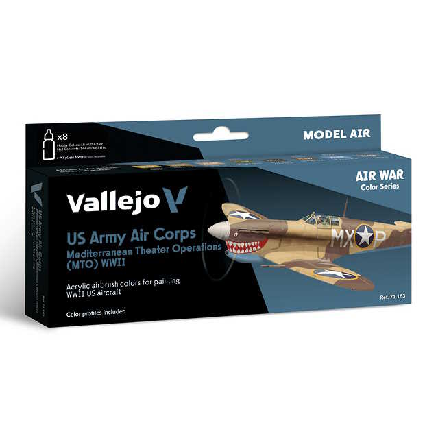 Sada barev pro airbrush Vallejo 8x18ml – US Army Air Corps Mediterranean Theater Op. (MTO) WWII