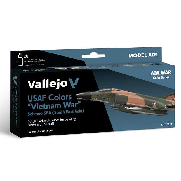 Sada barev pro airbrush Vallejo 8x18ml – USAF Colors Vietnam War Scheme Sea