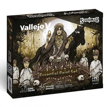 Sada modelářských barev Vallejo 12x18ml s figurkou – Essential Paint Set by Squidmar Miniatures