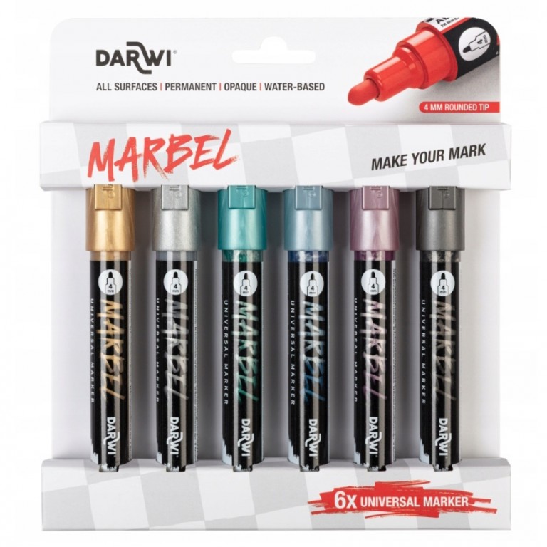 Sada akrylových markerů Marbel 6ks 4mm – Metallic