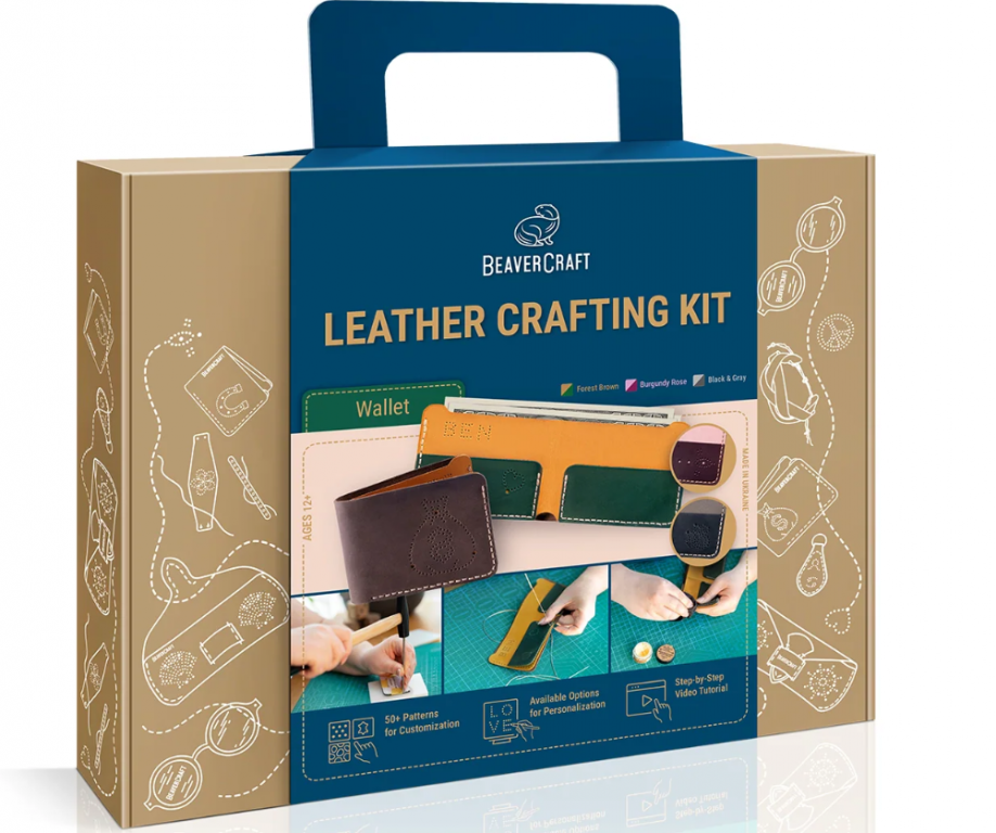 Sada na výrobu kožené peněženky BeaverCraft – černo-šedá