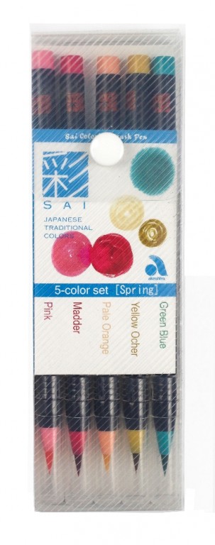 Sai akvarelové štětcové fixy A - jarní sada 5ks